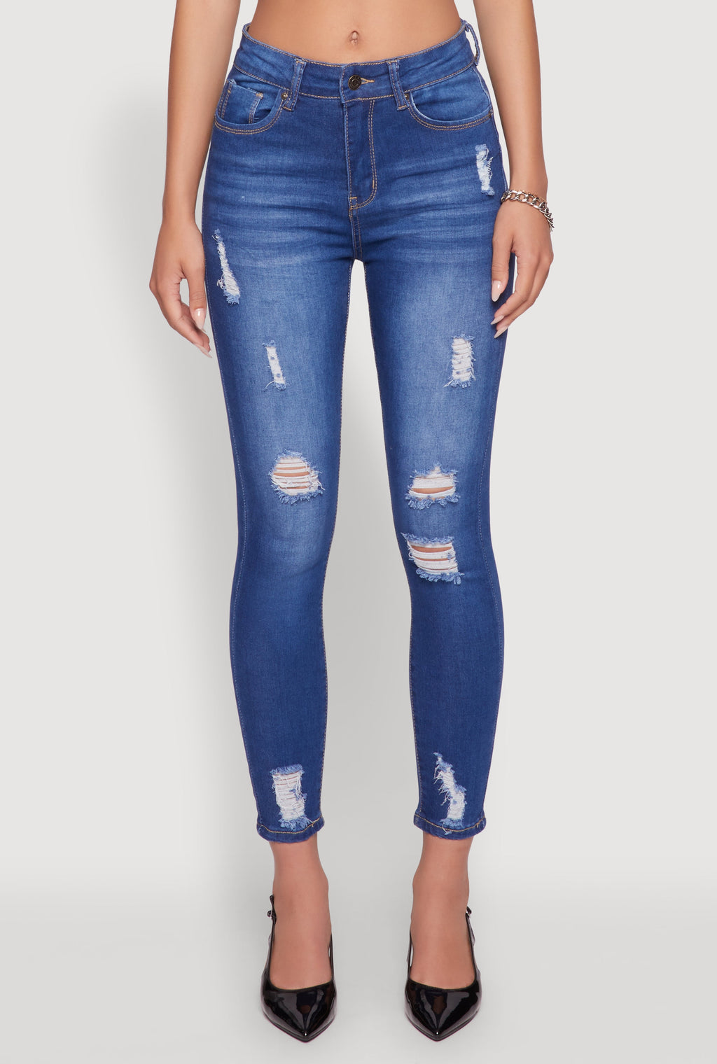 (26pcs Minimum Wholesale)WAX Distressed Frayed Skinny Jeans