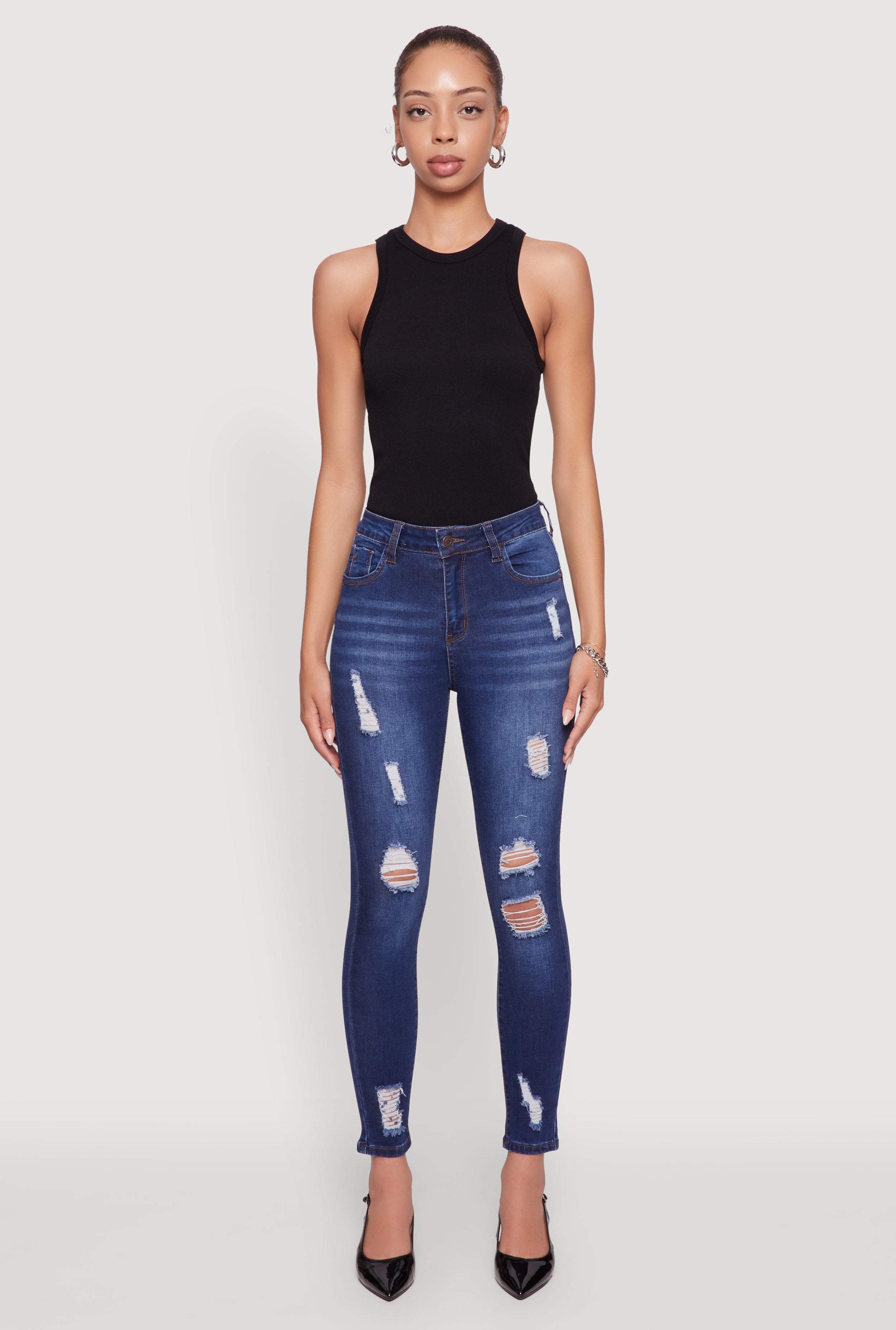 WAX Distressed Frayed Skinny Jeans