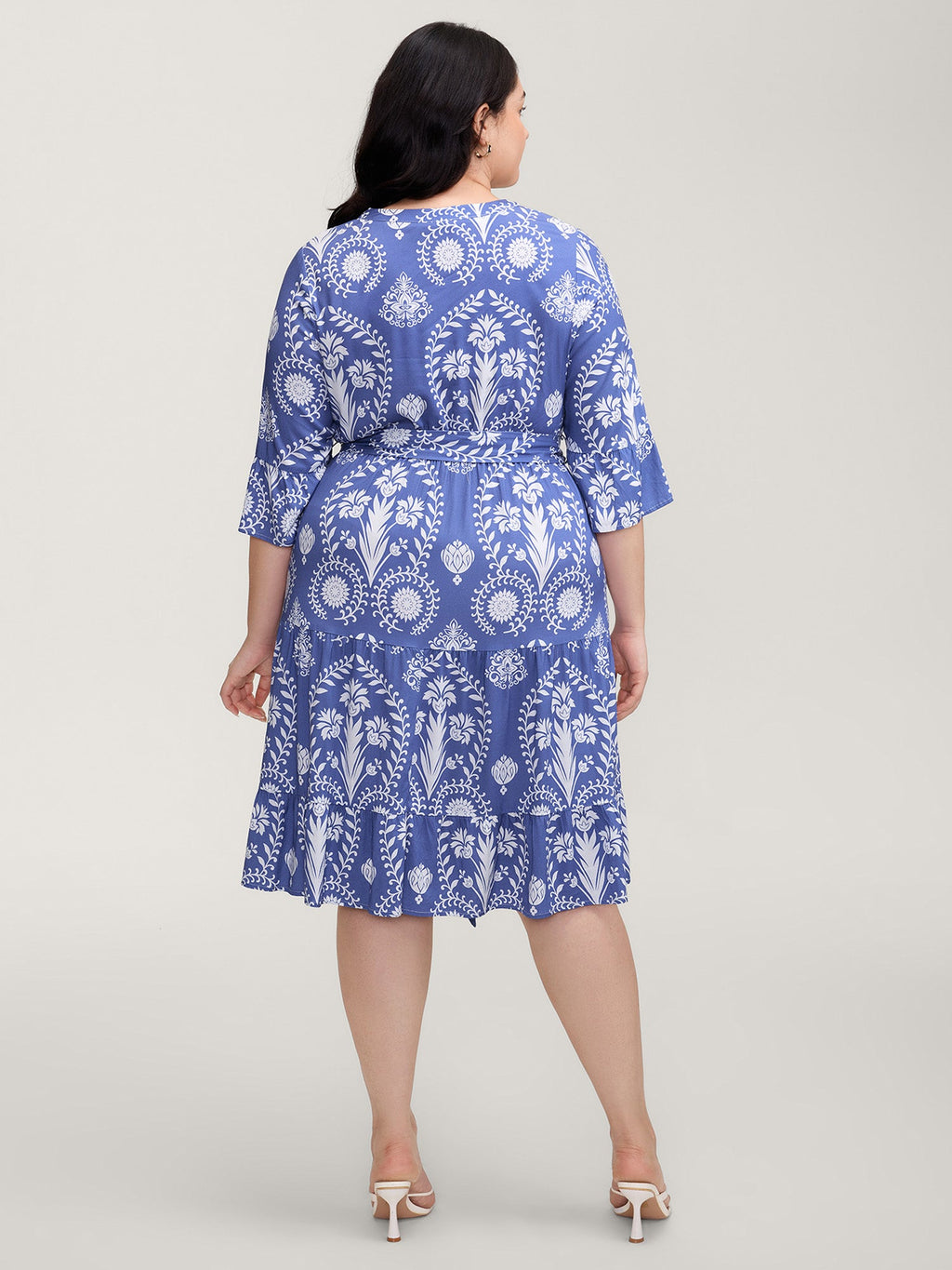(18pcs Minimum Wholesale)Boho Print Belted Side Pockets Midi Dress