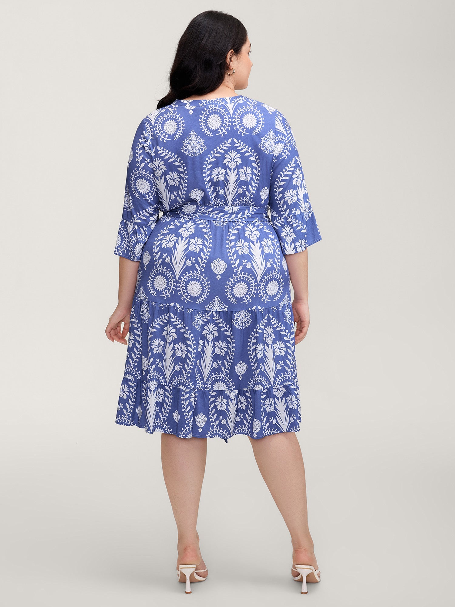 (18pcs Minimum Wholesale)Boho Print Belted Side Pockets Midi Dress