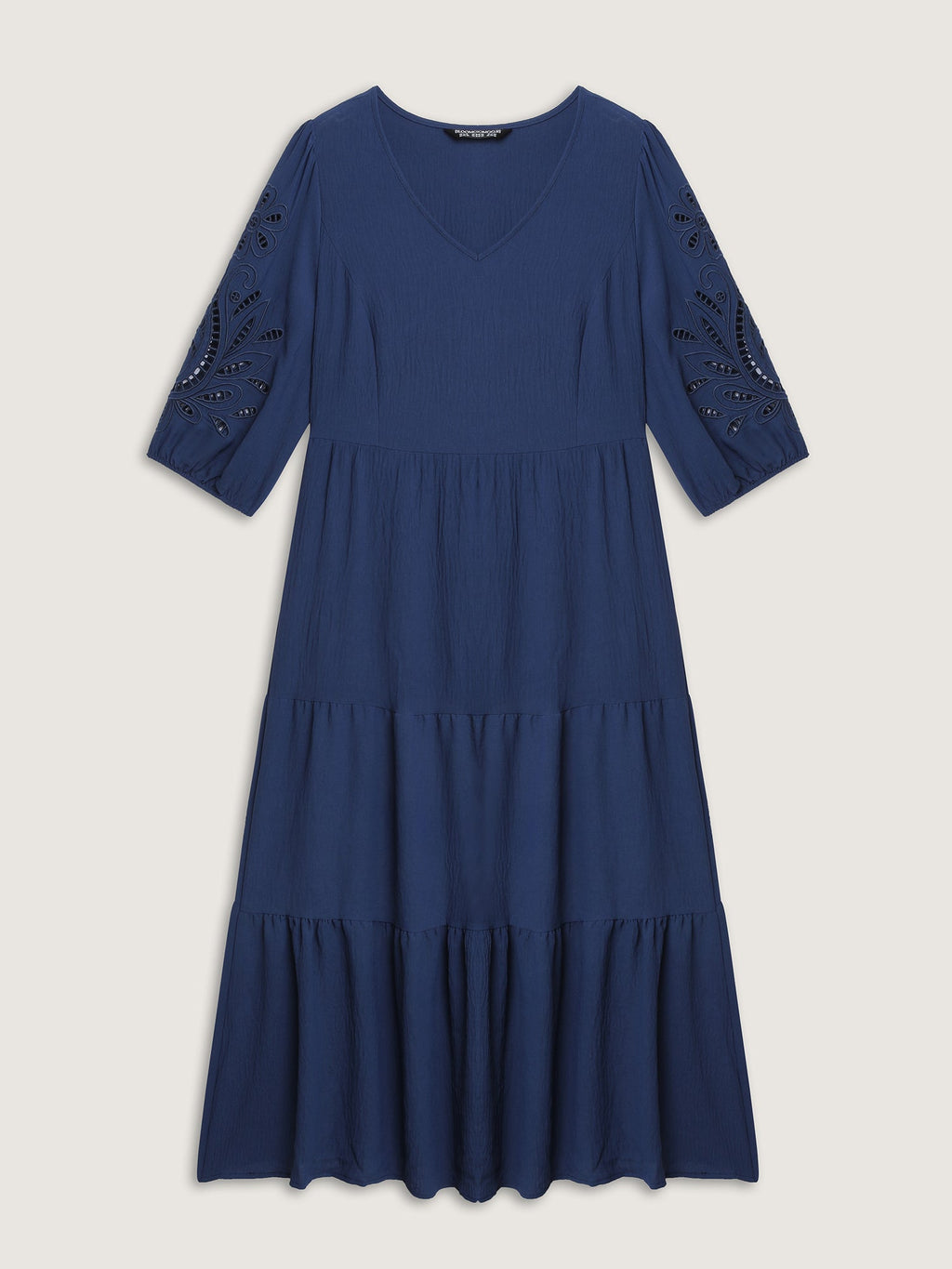 (18pcs Minimum Wholesale)Floral Cut-Out Embroidery Tiered Maxi Dress