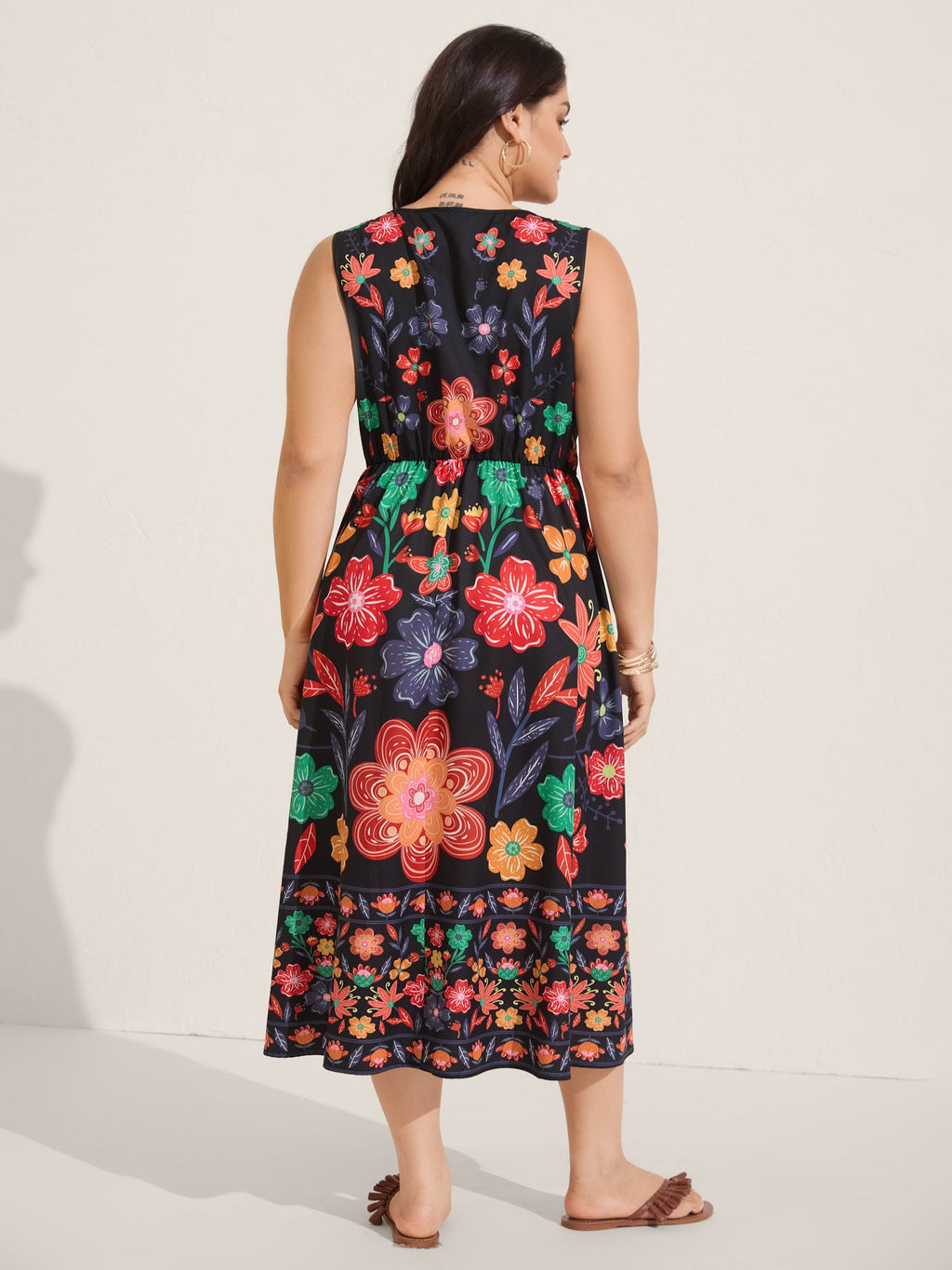 (18pcs Minimum Wholesale)Floral Drama Cinched-Waist Maxi Dress