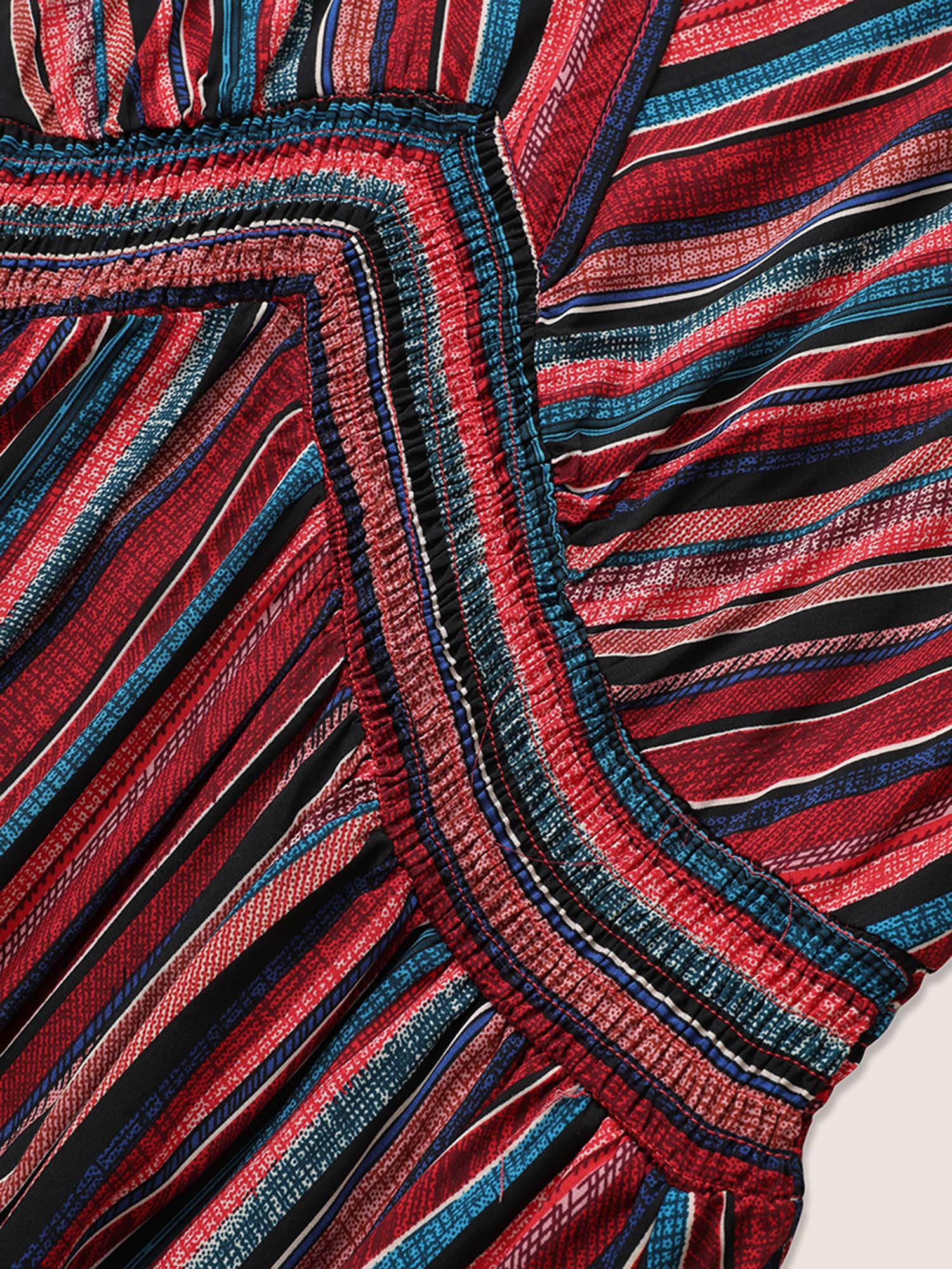 (25pcs Minimum Wholesale)Striped Contrast Dolman Sleeve Shirred Pocket Split Flutter Dress