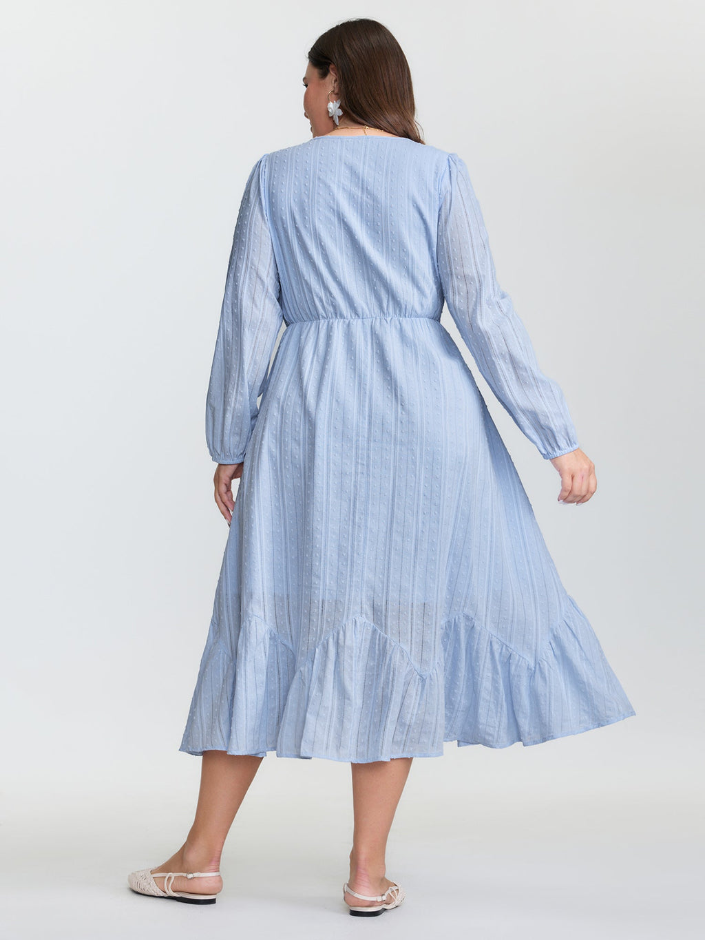 (20pcs Minimum Wholesale)Cotton Striped Waist-Drawstring Tiered Midi Dress