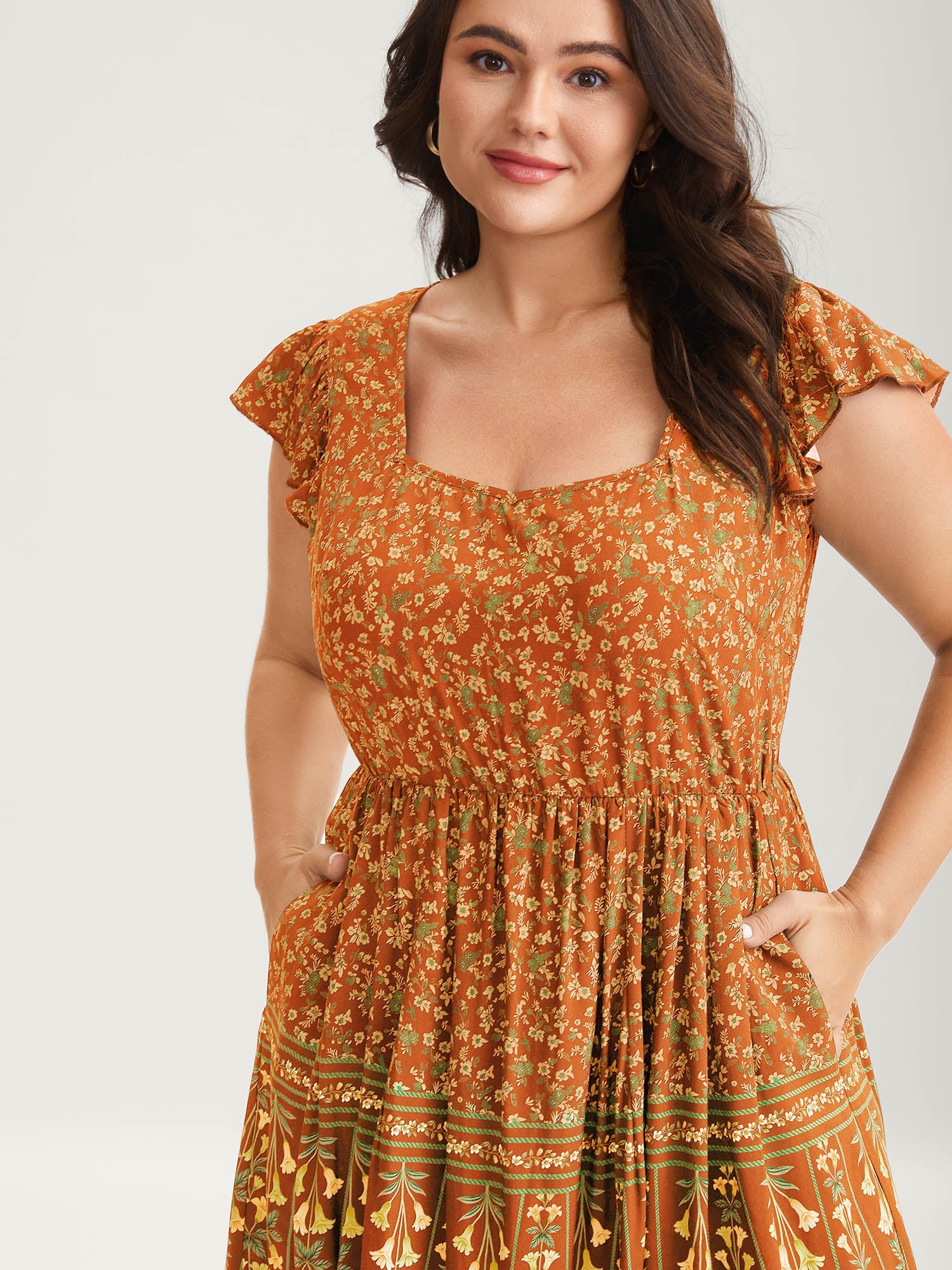 (16pcs Minimum Wholesale)Rayon Garden Fresh Ruffled Sleeve Midi Dress