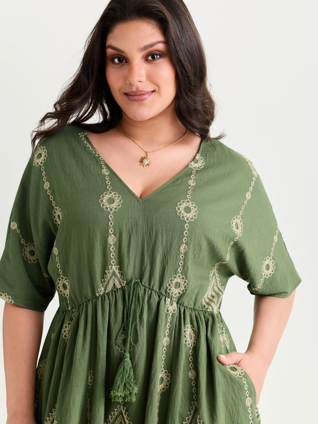 (20pcs Minimum Wholesale)Boho Embroidered Waist Tie Mini Dress