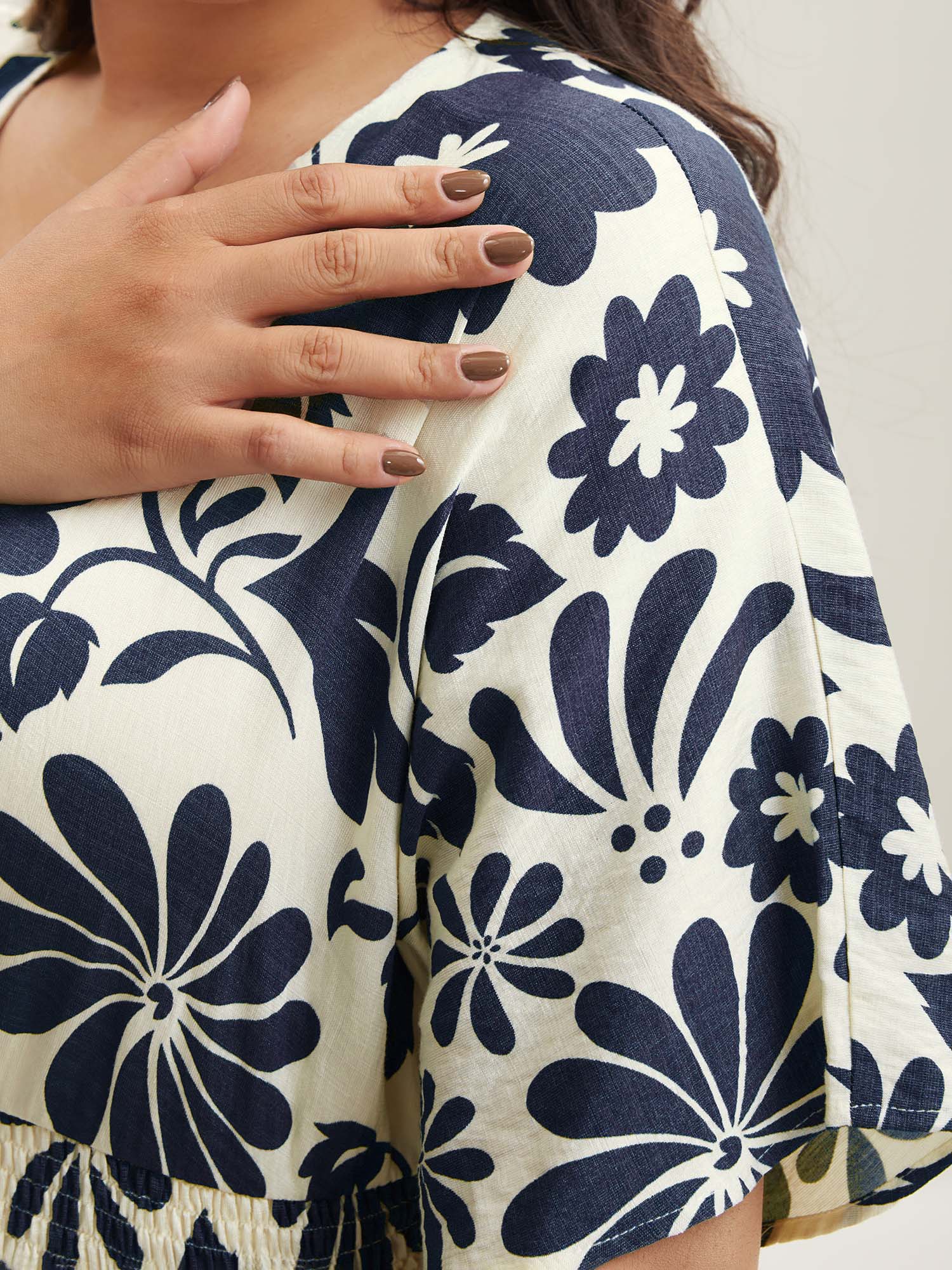 (16pcs Minimum Wholesale)Large Floral Print Pockets Midi Dress