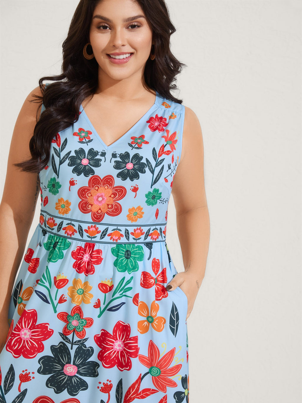 (18pcs Minimum Wholesale)Floral Drama Cinched-Waist Maxi Dress