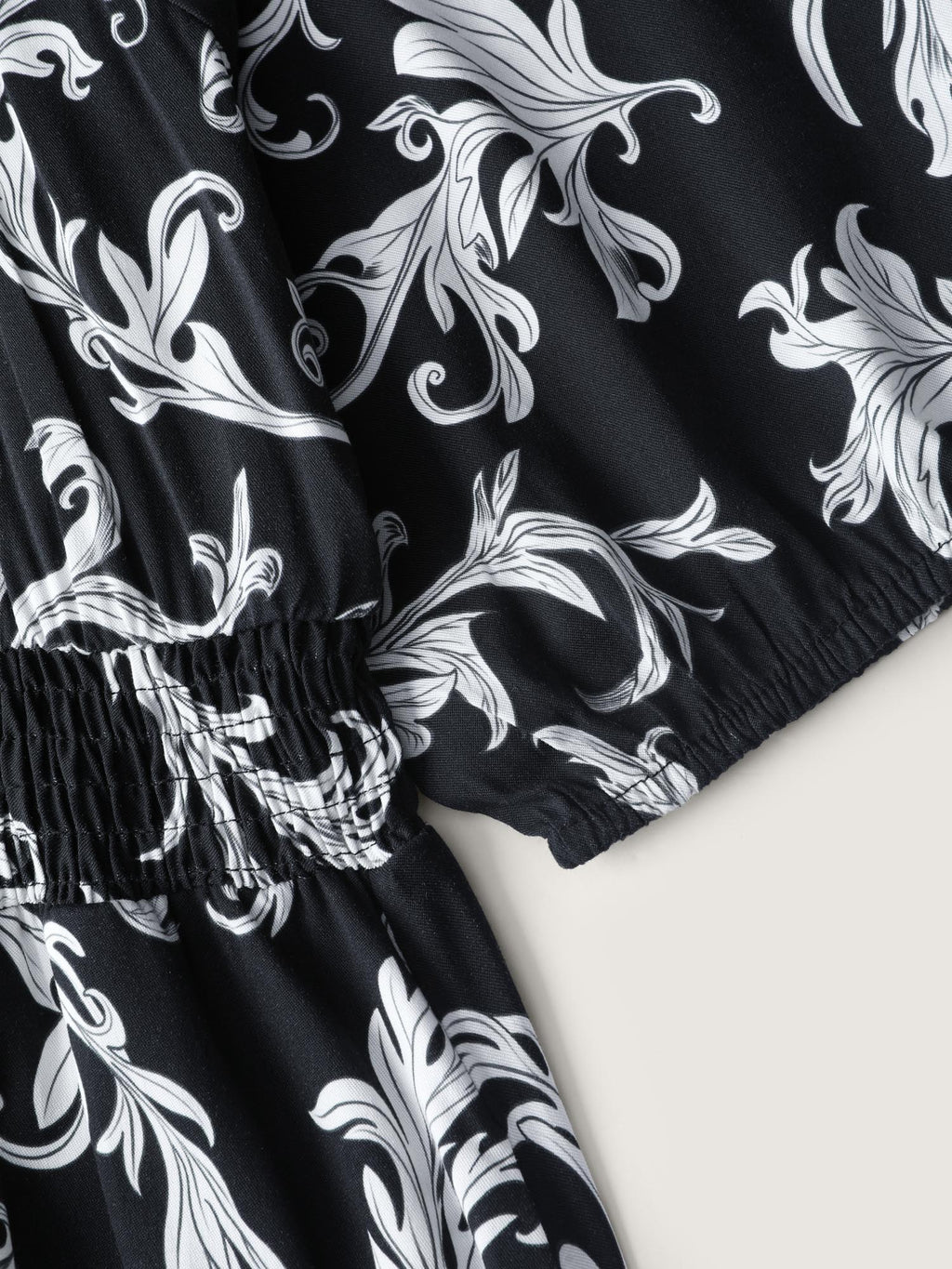 (16pcs Minimum Wholesale)Scroll Pattern Adjustable Drawstring Pockets Midi Dress
