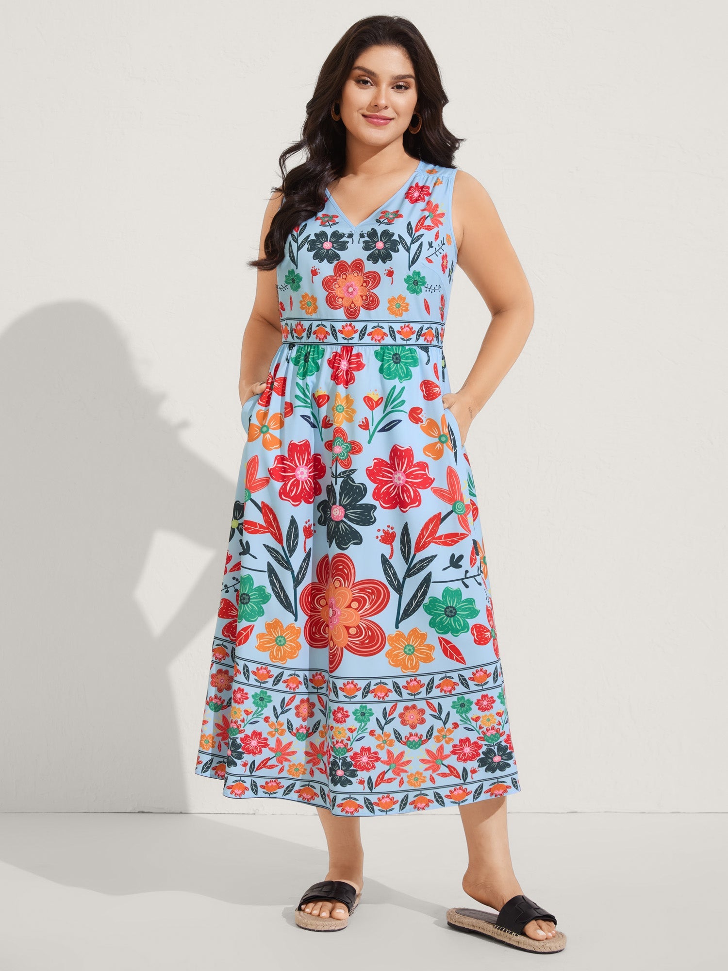 (18pcs Minimum Wholesale)Floral Drama Cinched-Waist Maxi Dress