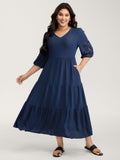 (18pcs Minimum Wholesale)Floral Cut-Out Embroidery Tiered Maxi Dress