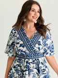 (22pcs Minimum Wholesale)Floral Print Wrap-Neck Pocket Midi Dress