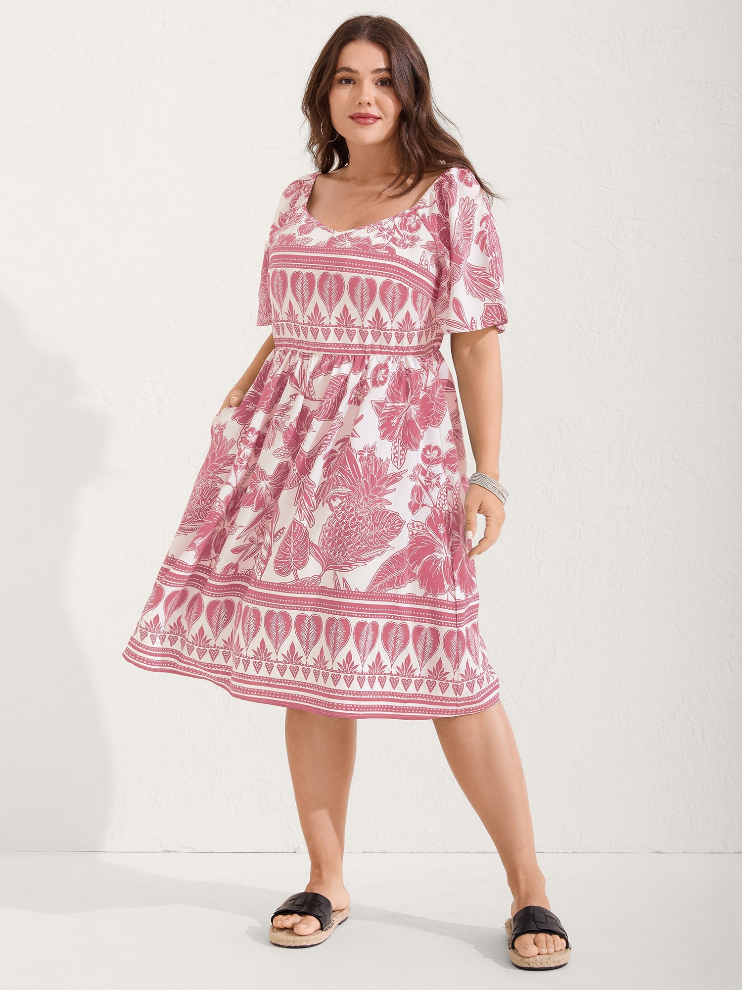 (16pcs Minimum Wholesale)Boho Print Fit Flare Pockets Mini Dress
