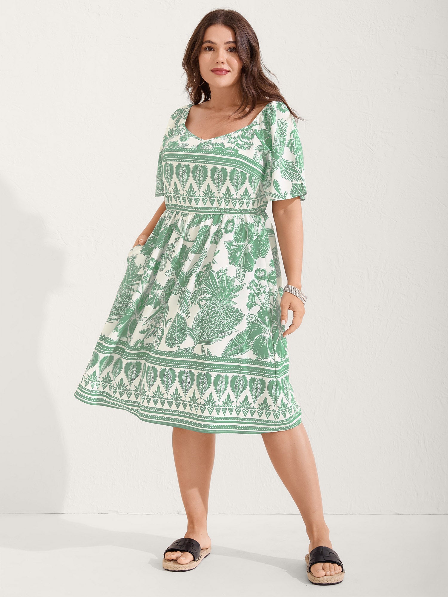 (16pcs Minimum Wholesale)Boho Print Fit Flare Pockets Mini Dress