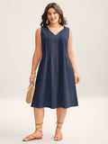 (18pcs Minimum Wholesale)Cotton Toothpick Pleat Plain Midi Dress