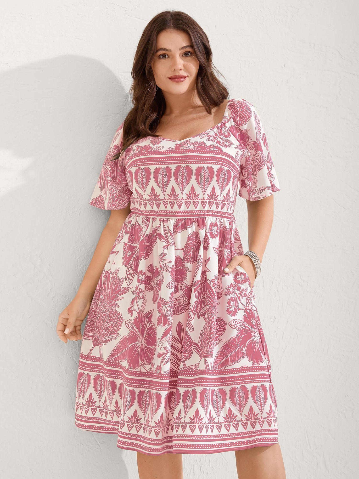 (16pcs Minimum Wholesale)Boho Print Fit Flare Pockets Mini Dress