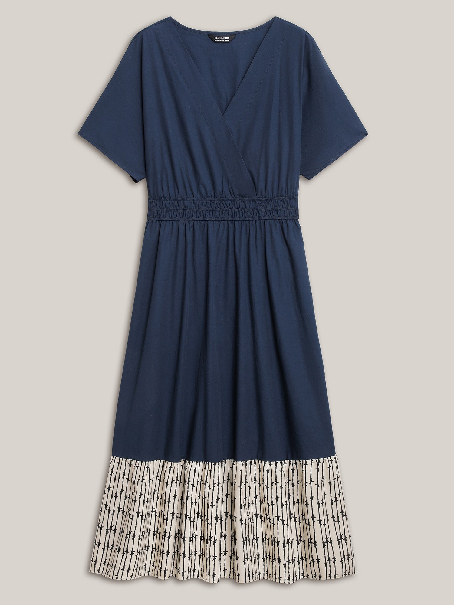 (20pcs Minimum Wholesale)Cotton Color Block Cinched-Waist Spliced Midi Dress