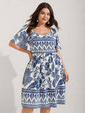 (16pcs Minimum Wholesale)Boho Print Fit Flare Pockets Mini Dress