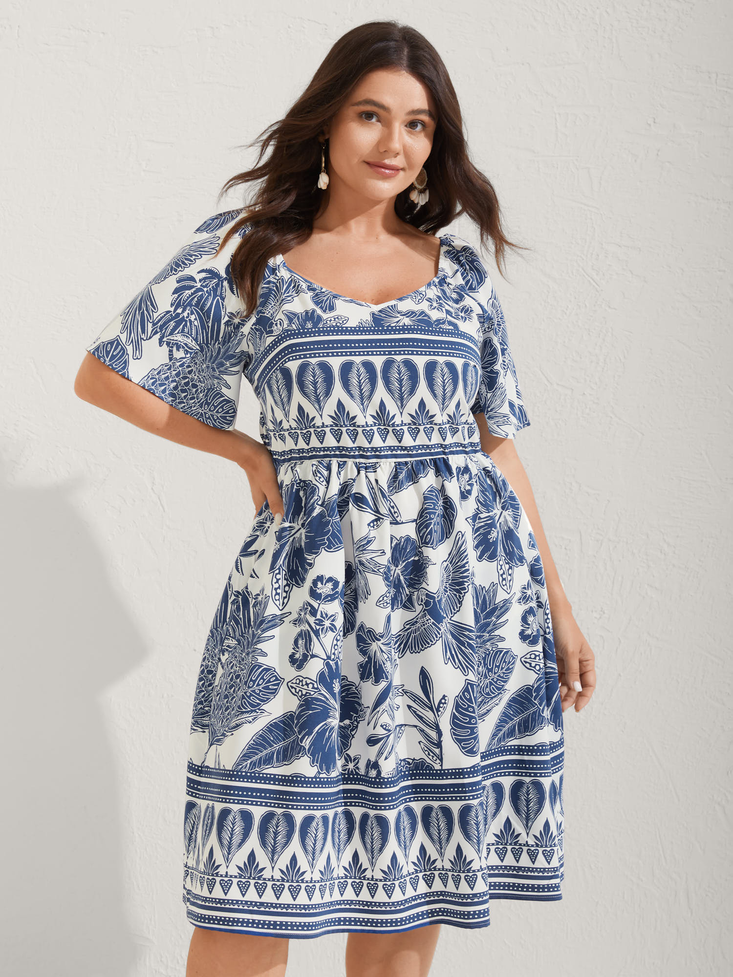 (16pcs Minimum Wholesale)Boho Print Fit Flare Pockets Mini Dress
