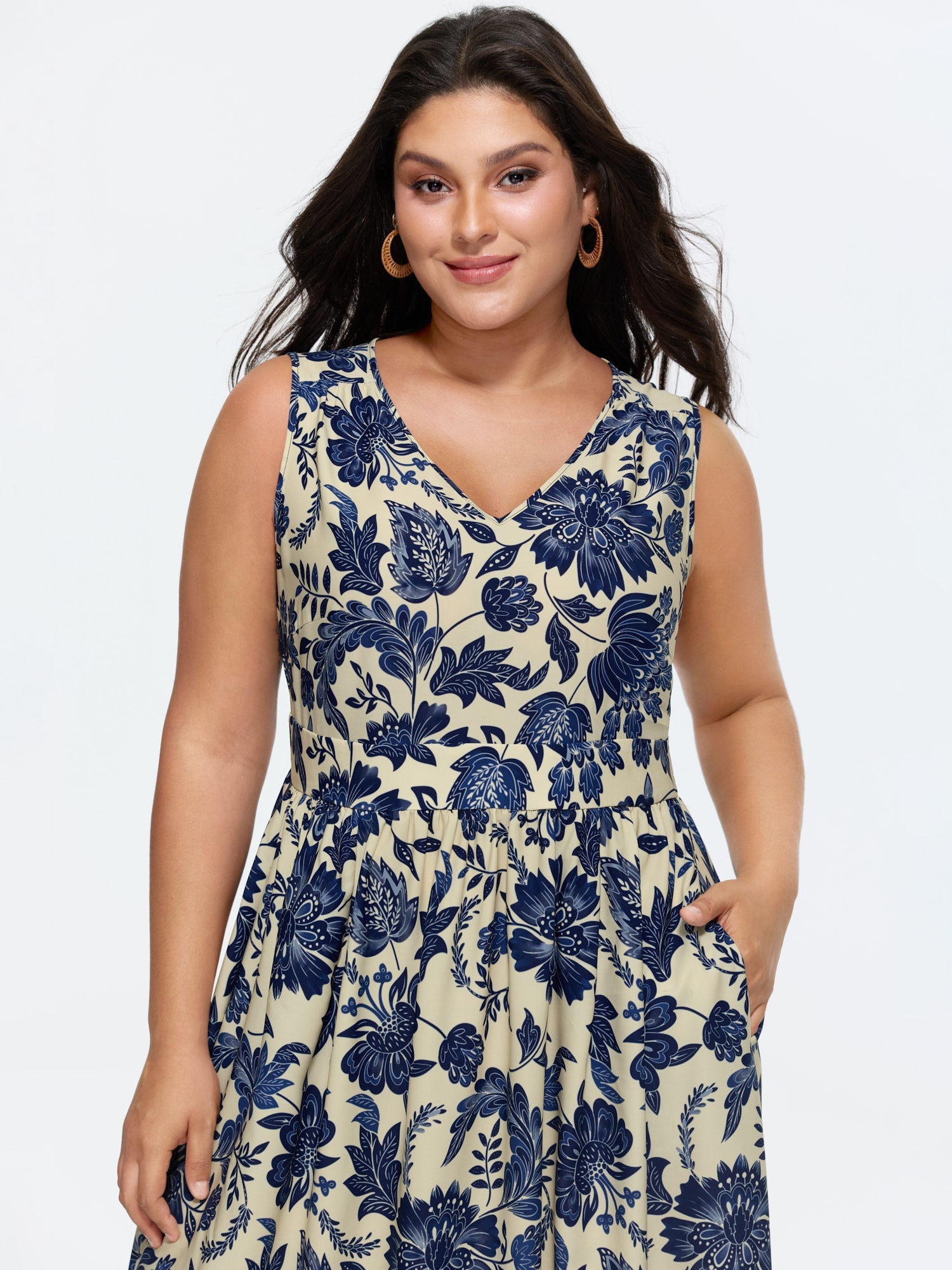 (18pcs Minimum Wholesale)Floral Drama Cinched-Waist Maxi Dress