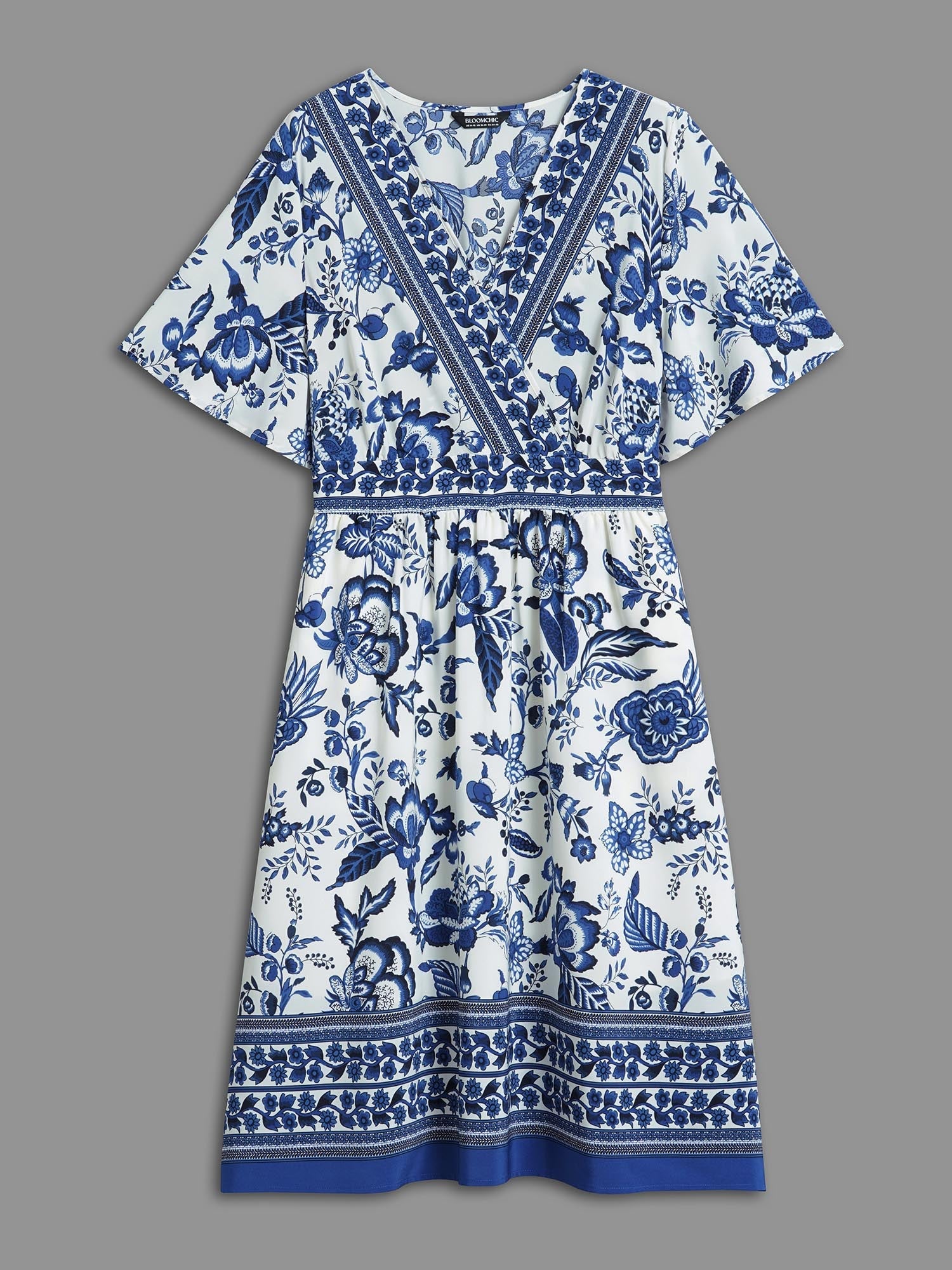 (22pcs Minimum Wholesale)Floral Print Wrap-Neck Pocket Midi Dress
