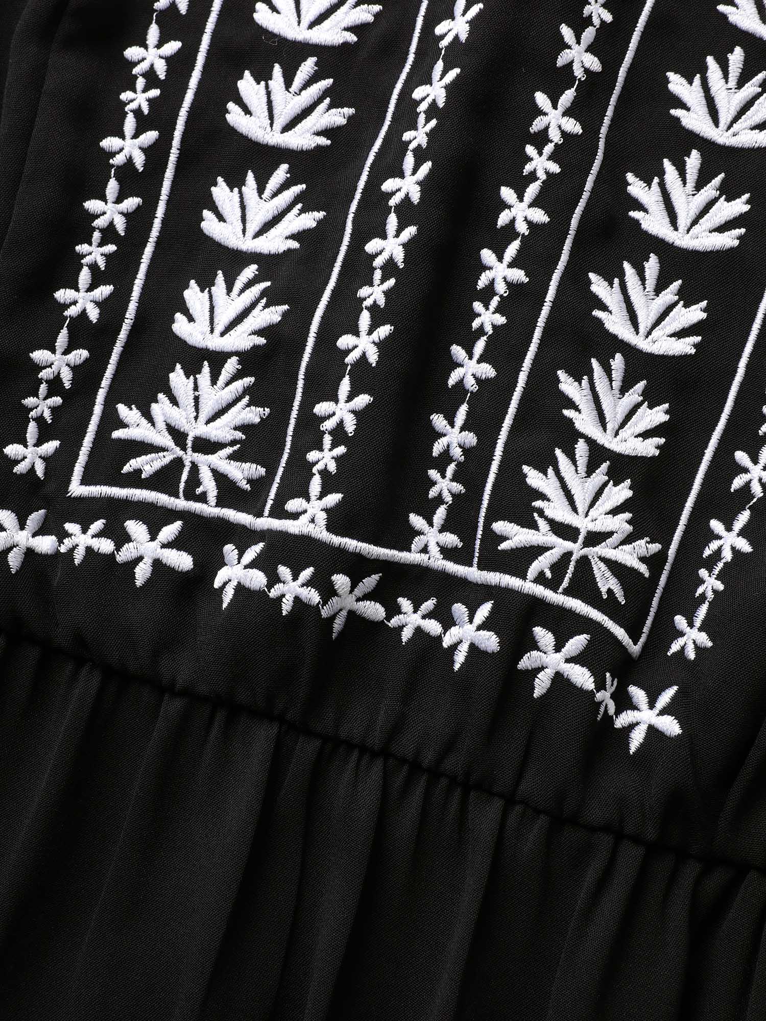 (20pcs Minimum Wholesale)Floral Embroidered V Neck Ruffle Cap Sleeve Dress