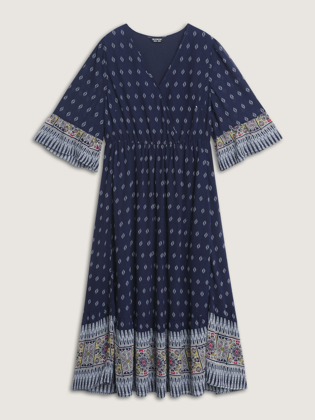 (25pcs Minimum Wholesale)Boho Geometric Print Wrap Maxi Dress