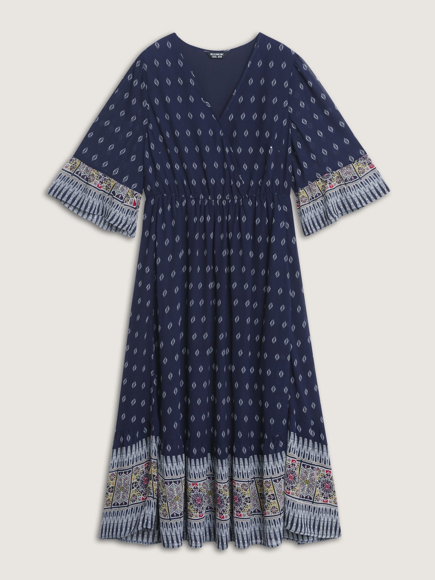 (25pcs Minimum Wholesale)Boho Geometric Print Wrap Maxi Dress