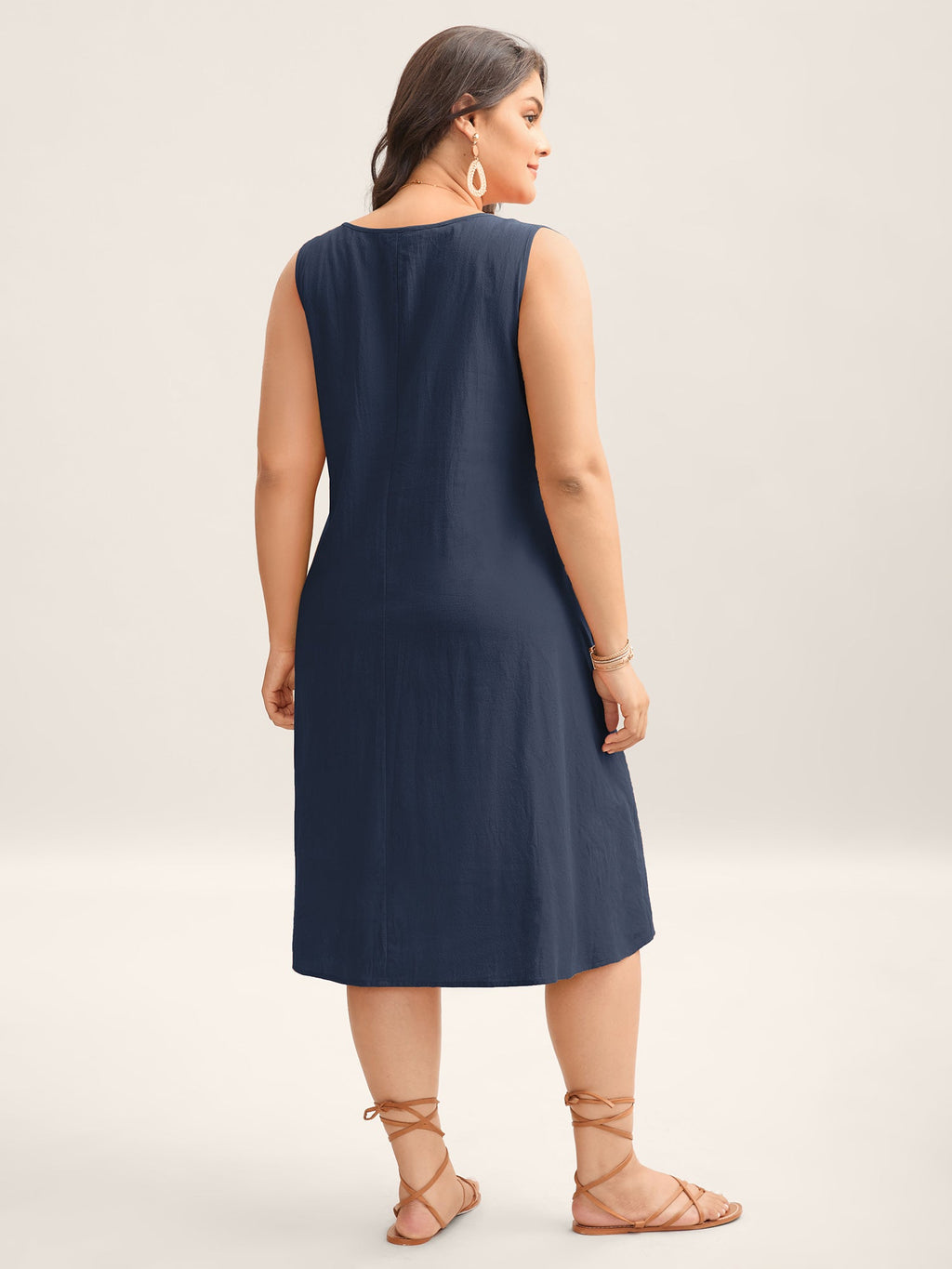 (18pcs Minimum Wholesale)Cotton Toothpick Pleat Plain Midi Dress