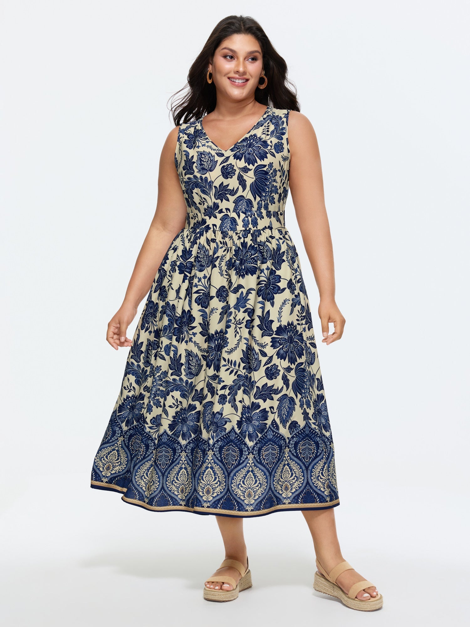 (18pcs Minimum Wholesale)Floral Drama Cinched-Waist Maxi Dress