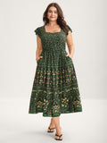 (16pcs Minimum Wholesale)Rayon Garden Fresh Ruffled Sleeve Midi Dress