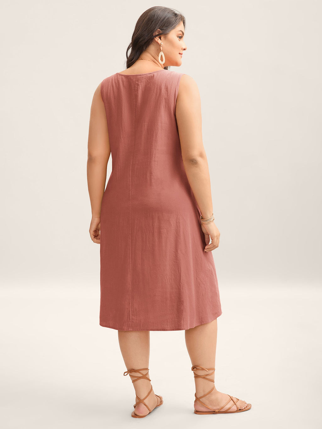 (18pcs Minimum Wholesale)Cotton Toothpick Pleat Plain Midi Dress