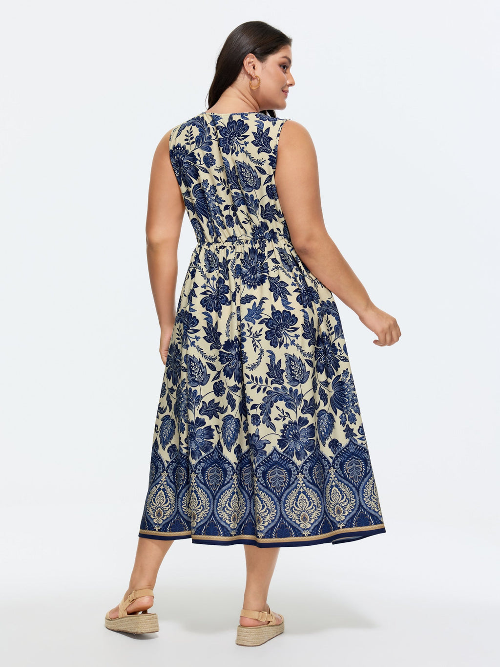 (18pcs Minimum Wholesale)Floral Drama Cinched-Waist Maxi Dress