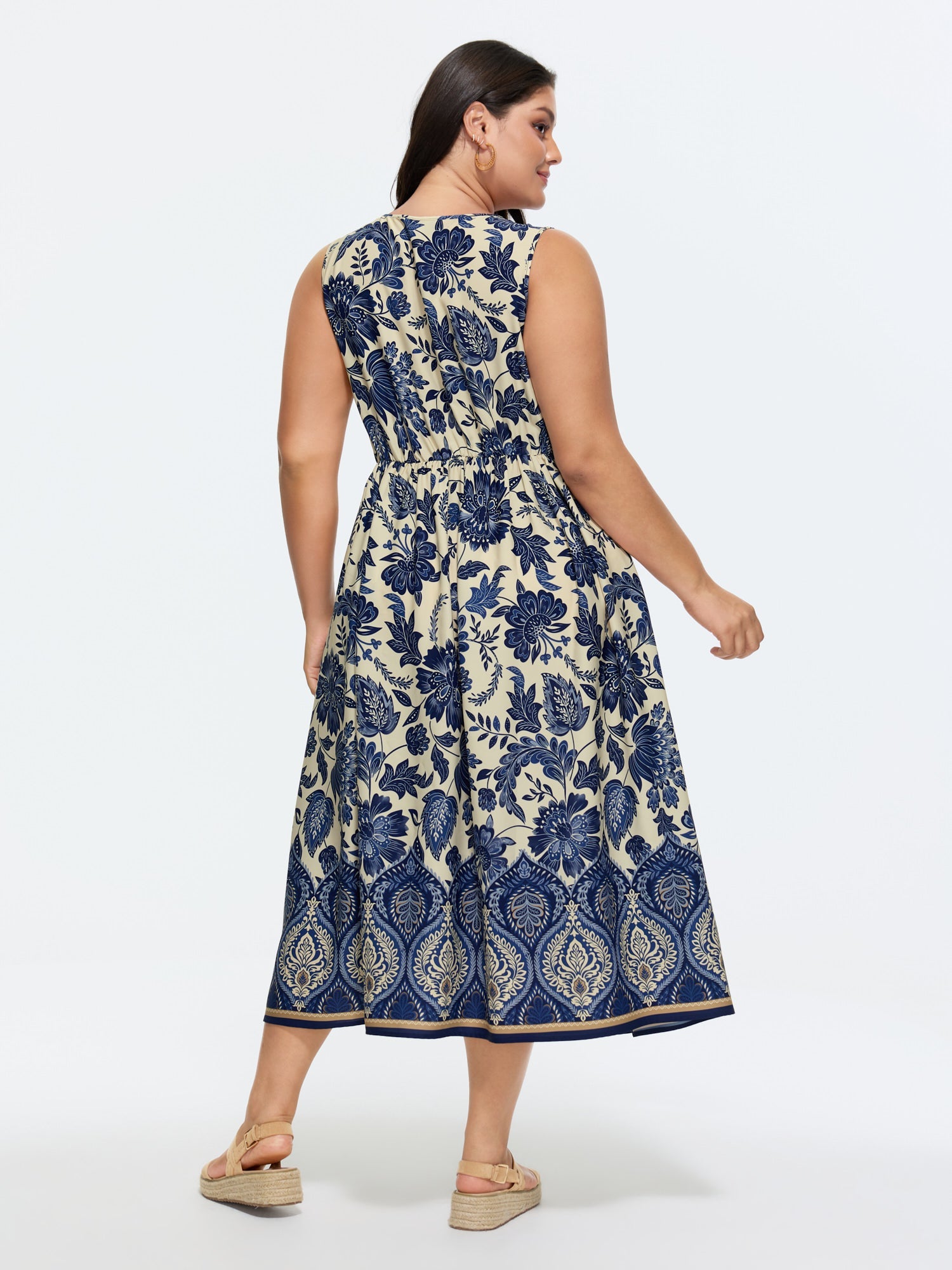 (18pcs Minimum Wholesale)Floral Drama Cinched-Waist Maxi Dress