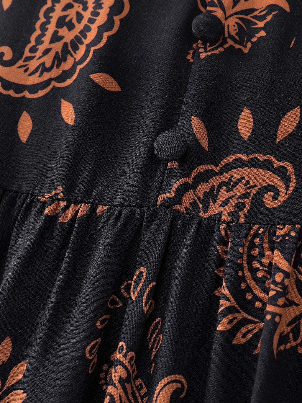 (16pcs Minimum Wholesale)Paisley Print Lace Trim Tiered Maxi Dress