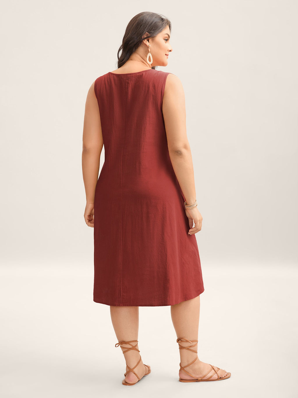 (18pcs Minimum Wholesale)Cotton Toothpick Pleat Plain Midi Dress