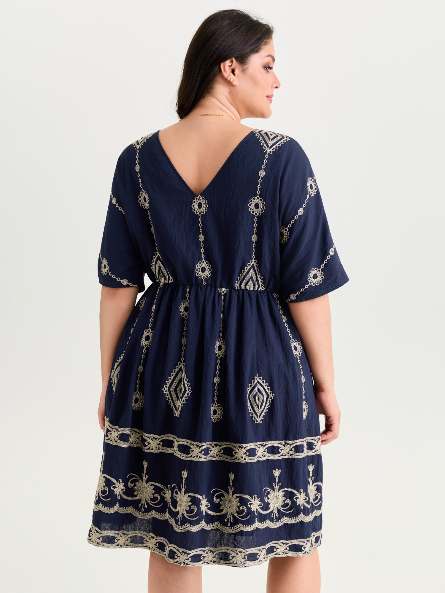 (20pcs Minimum Wholesale)Boho Embroidered Waist Tie Mini Dress