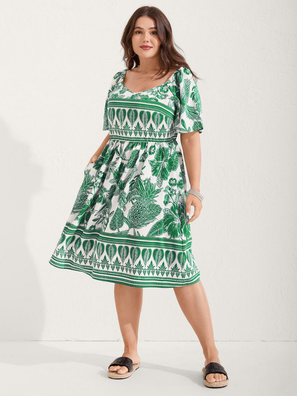 (16pcs Minimum Wholesale)Boho Print Fit Flare Pockets Mini Dress