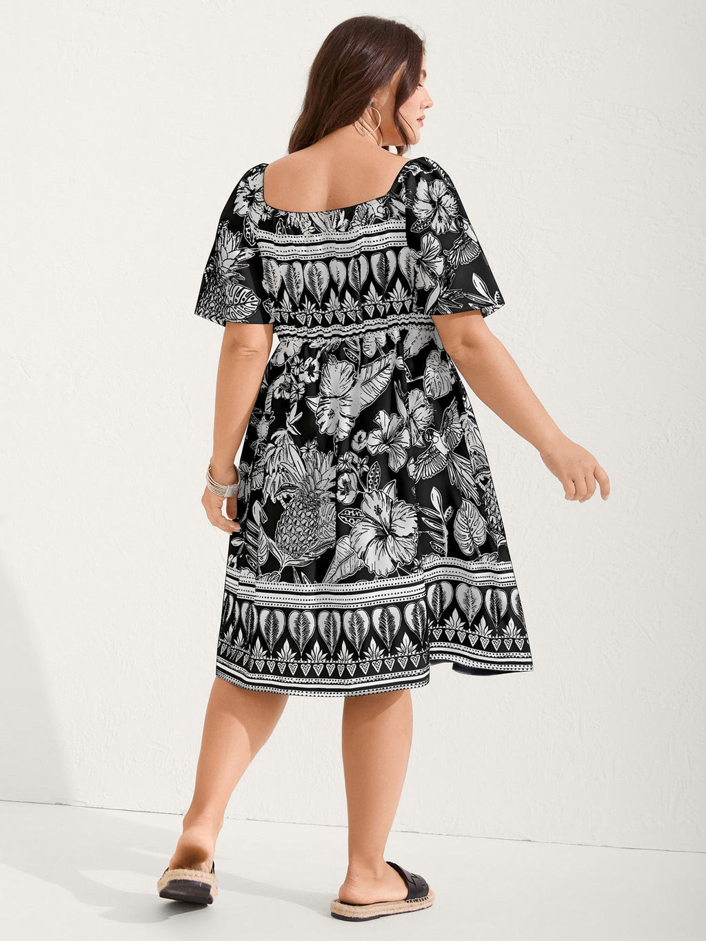 (16pcs Minimum Wholesale)Boho Print Fit Flare Pockets Mini Dress