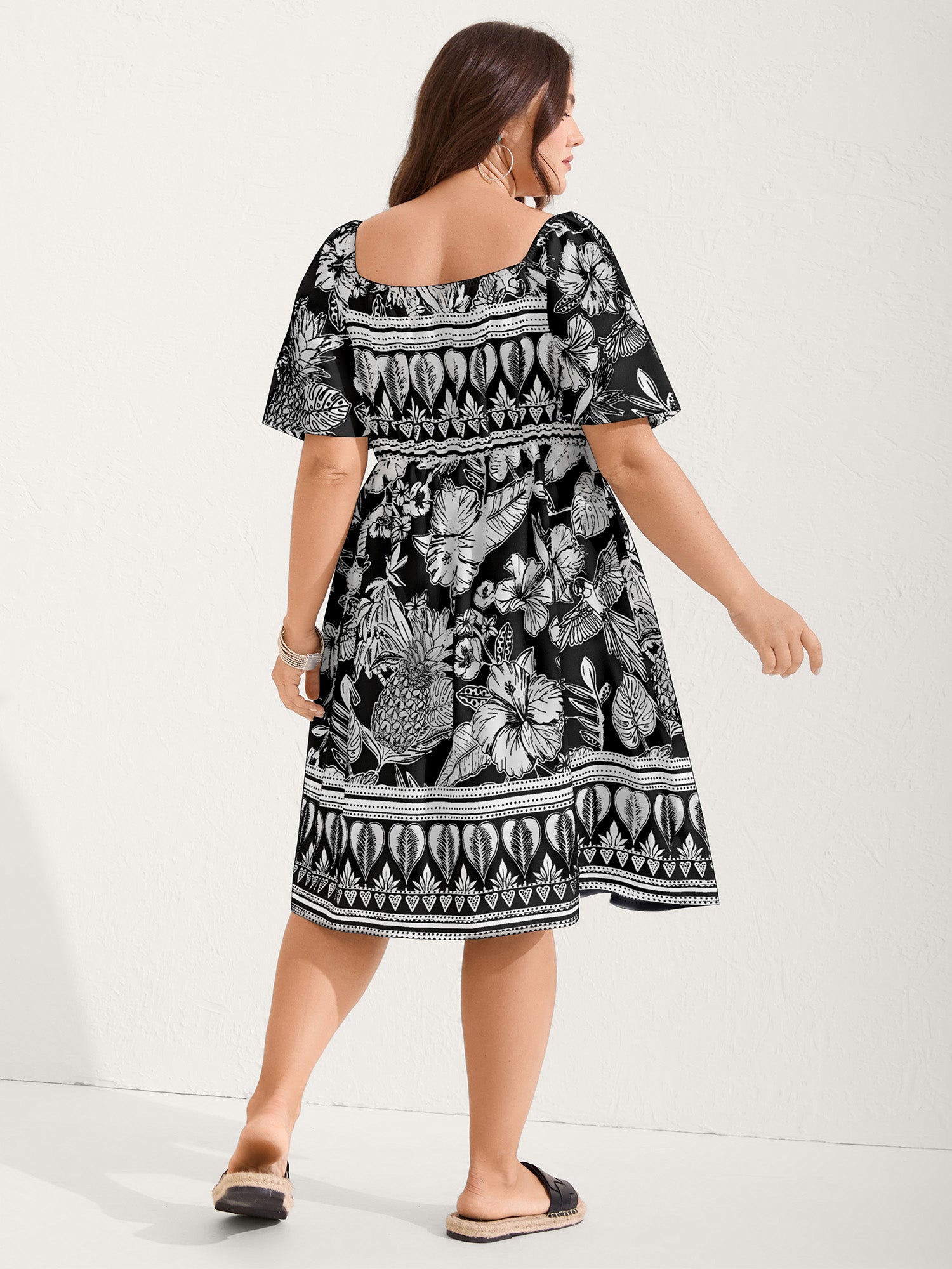 (16pcs Minimum Wholesale)Boho Print Fit Flare Pockets Mini Dress