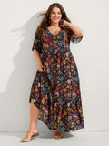 (20pcs Minimum Wholesale)Rayon Floral Lace Trim Button Maxi Dress