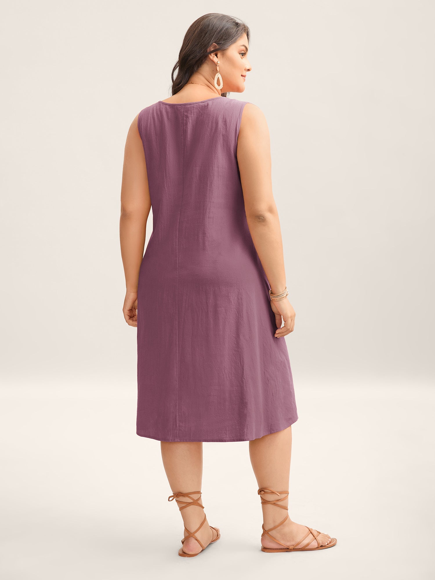 (18pcs Minimum Wholesale)Cotton Toothpick Pleat Plain Midi Dress