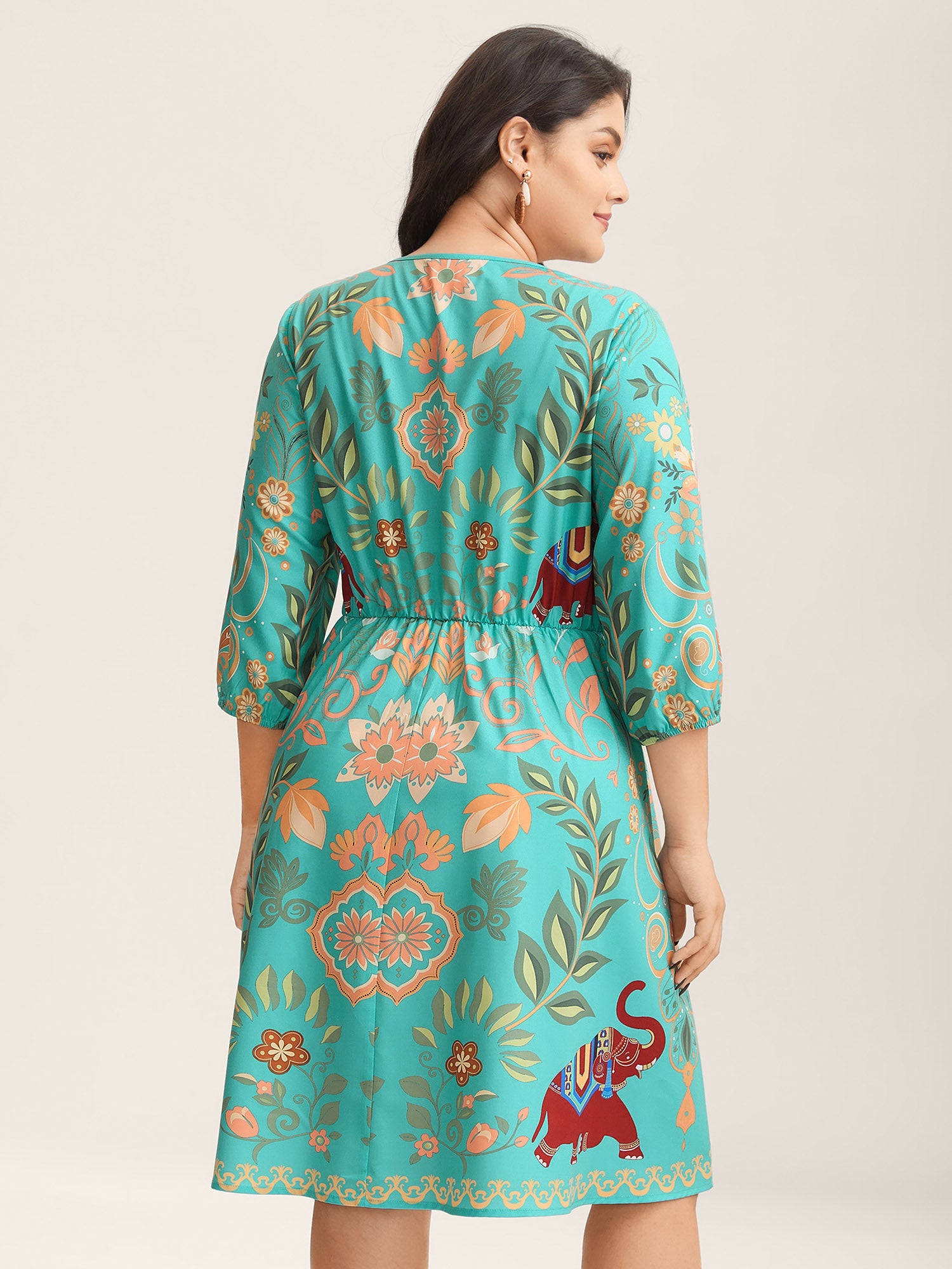 (30pcs Minimum Wholesale)Boho Print V-Neck Pockets Mini Dress