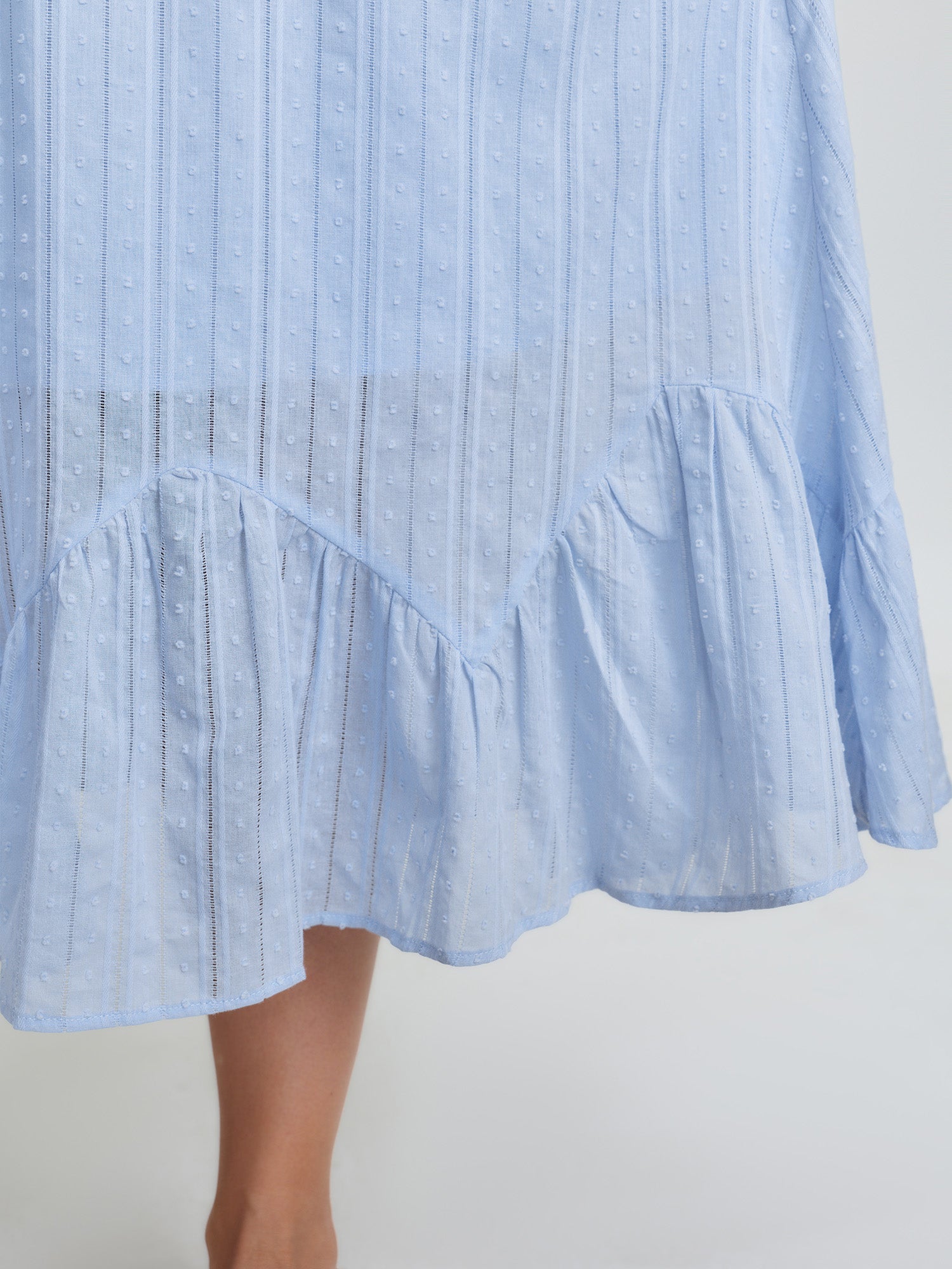 (20pcs Minimum Wholesale)Cotton Striped Waist-Drawstring Tiered Midi Dress
