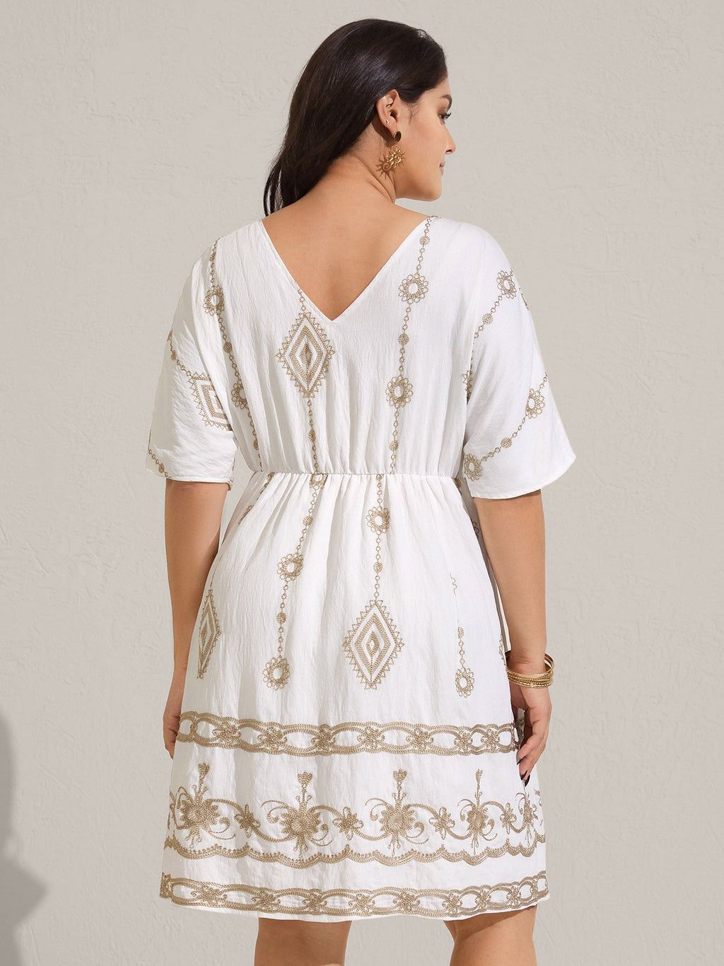 (20pcs Minimum Wholesale)Boho Embroidered Waist Tie Mini Dress