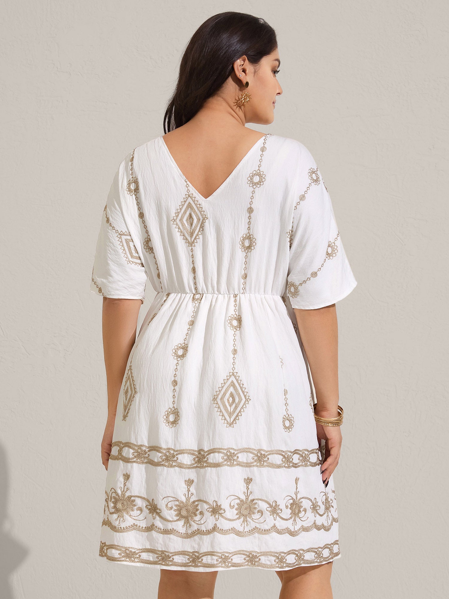 (20pcs Minimum Wholesale)Boho Embroidered Waist Tie Mini Dress