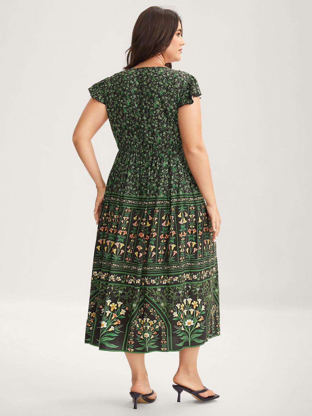 (16pcs Minimum Wholesale)Rayon Garden Fresh Ruffled Sleeve Midi Dress