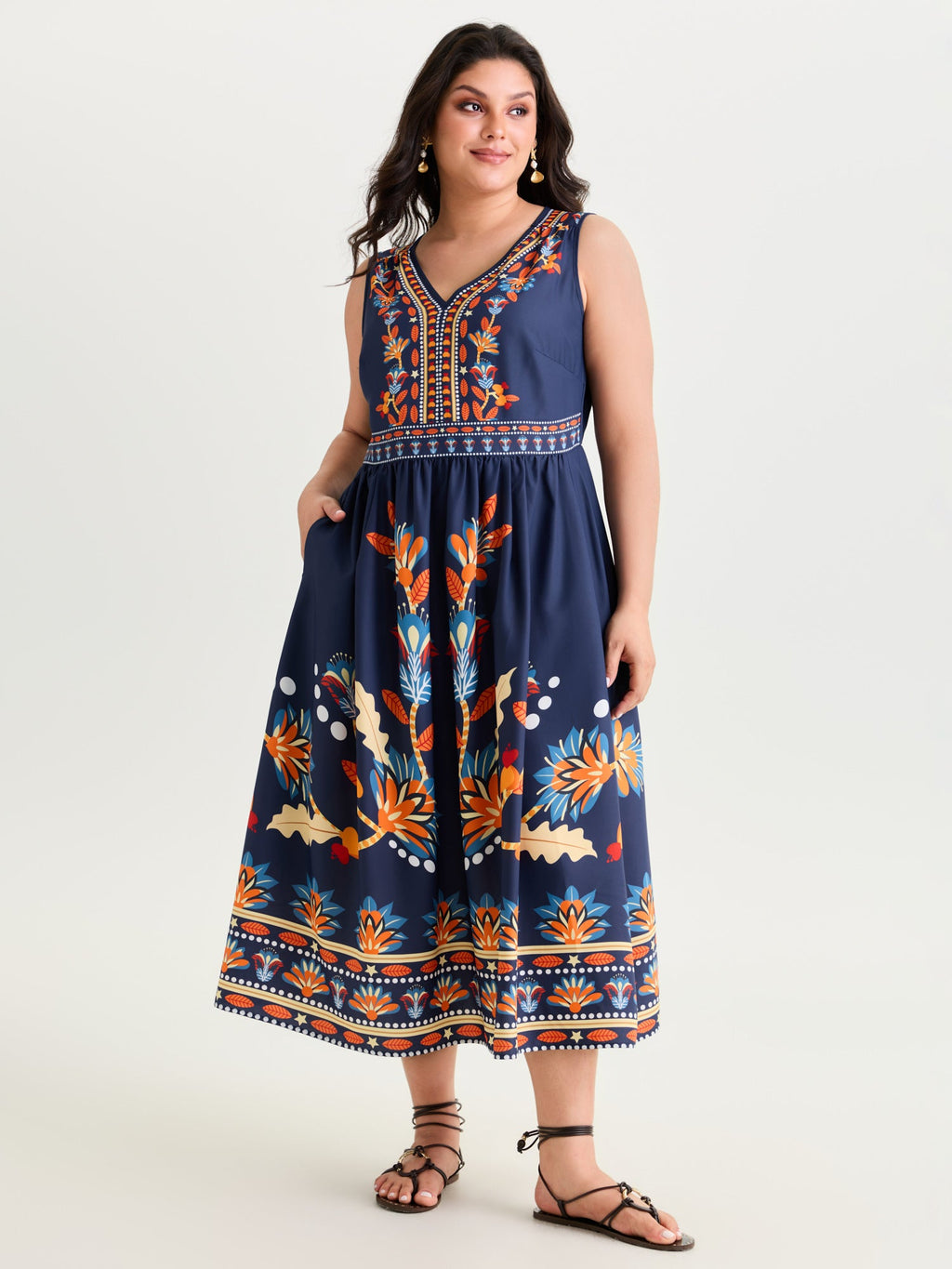 (18pcs Minimum Wholesale)Floral Drama Cinched-Waist Maxi Dress