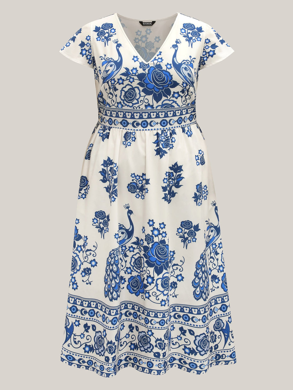 (28pcs Minimum Wholesale)Boho Print V-Neck Pockets Midi Dress