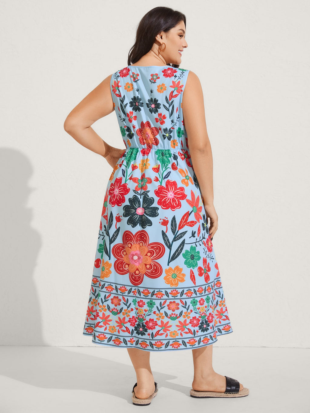(18pcs Minimum Wholesale)Floral Drama Cinched-Waist Maxi Dress